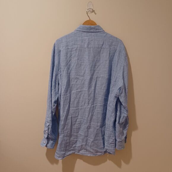 FAHERTY Shirt Reserve Linen Button Up Top Azure Glen Blue Plaid Preppy Size 2XL - Picture 7 of 10